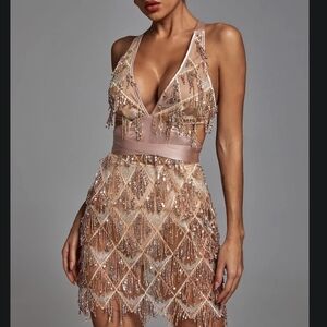 Elegant Sequin Mini Dress - Champagne